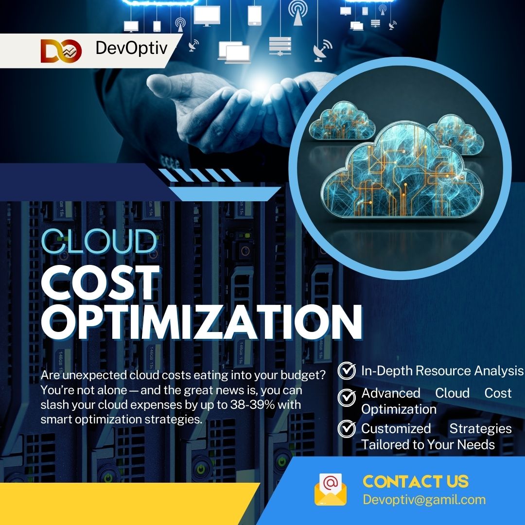 DevOptiv consultant analyzing cloud expense reports on a laptop with data visualization charts in the background.
