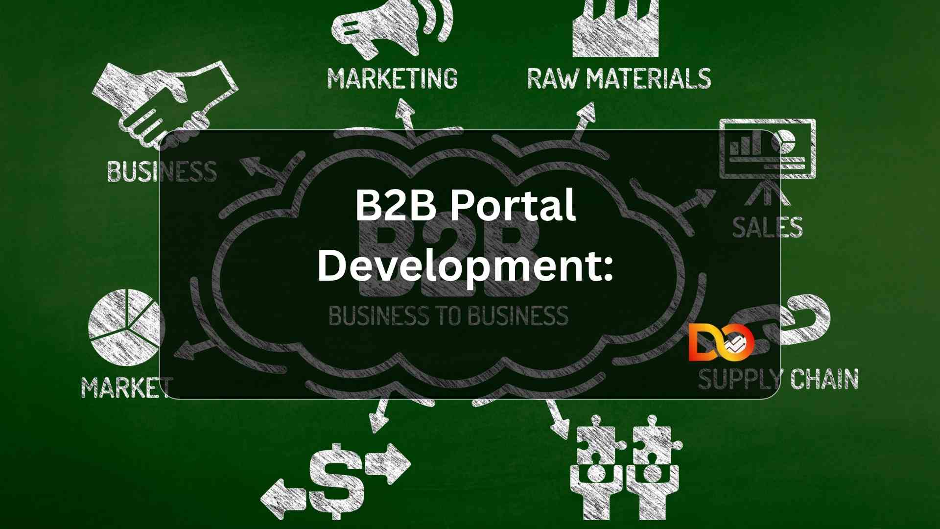 B2B portal development concept showing business process, marketing, sales, and supply chain integration
