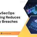 DevSecOps consulting illustration showing secure cloud infrastructure, automated security monitoring, and teams collaborating to reduce cybersecurity breaches.